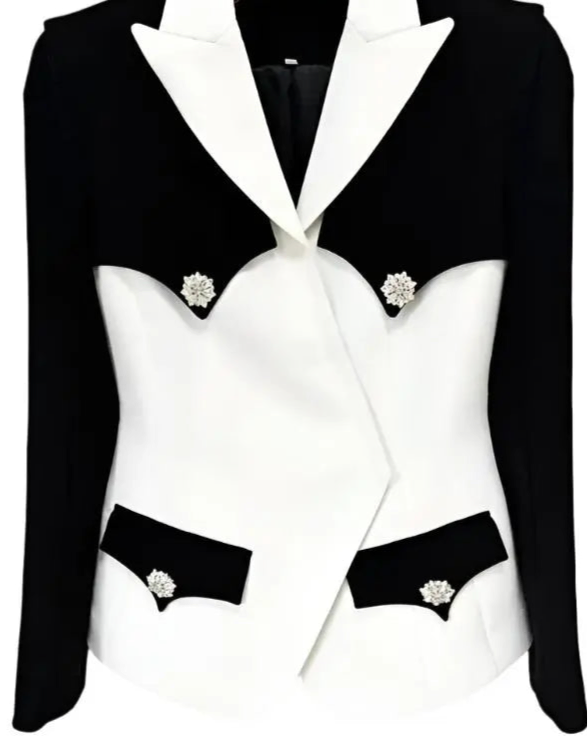 Stylish White Fitted Black Blazer