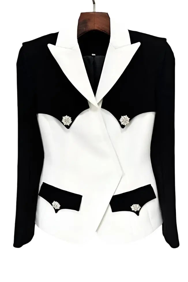 Stylish White  Fitted  Black Blazer Nora Nkosi