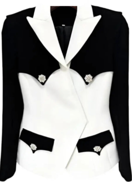 Stylish White  Fitted  Black Blazer
