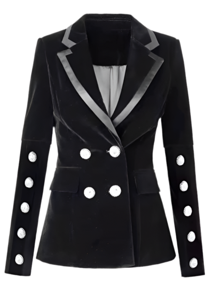 Silver Crystal Button Blazer