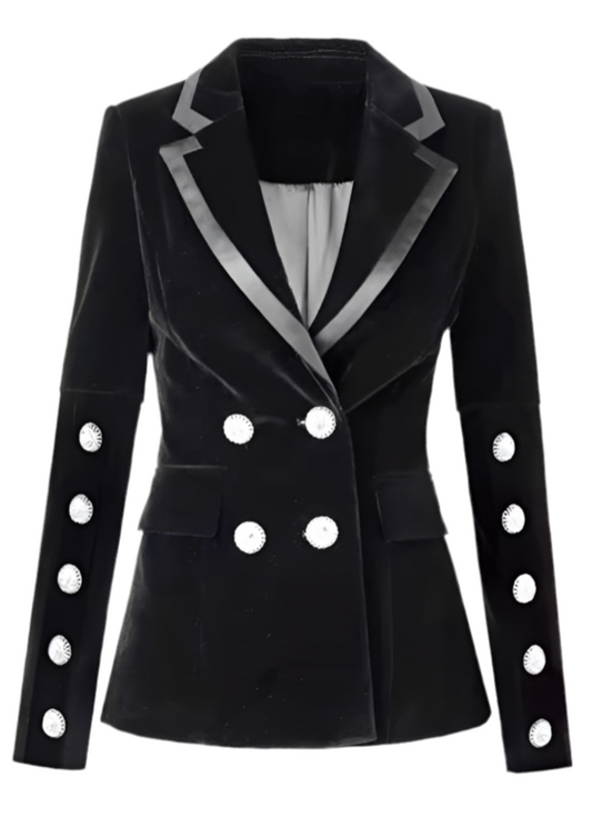 Silver Crystal Button Blazer