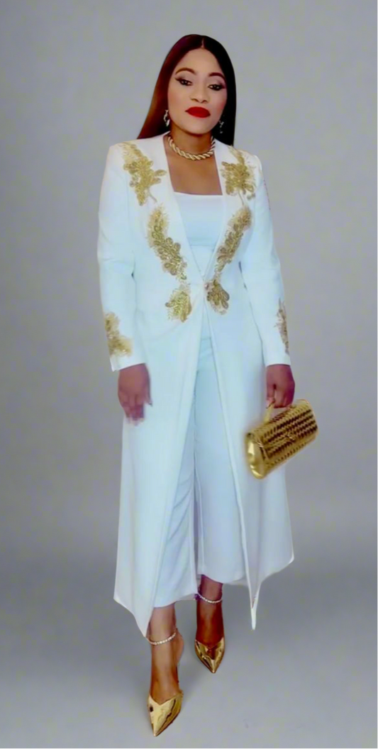 Long White Beacon Gold Blazer
